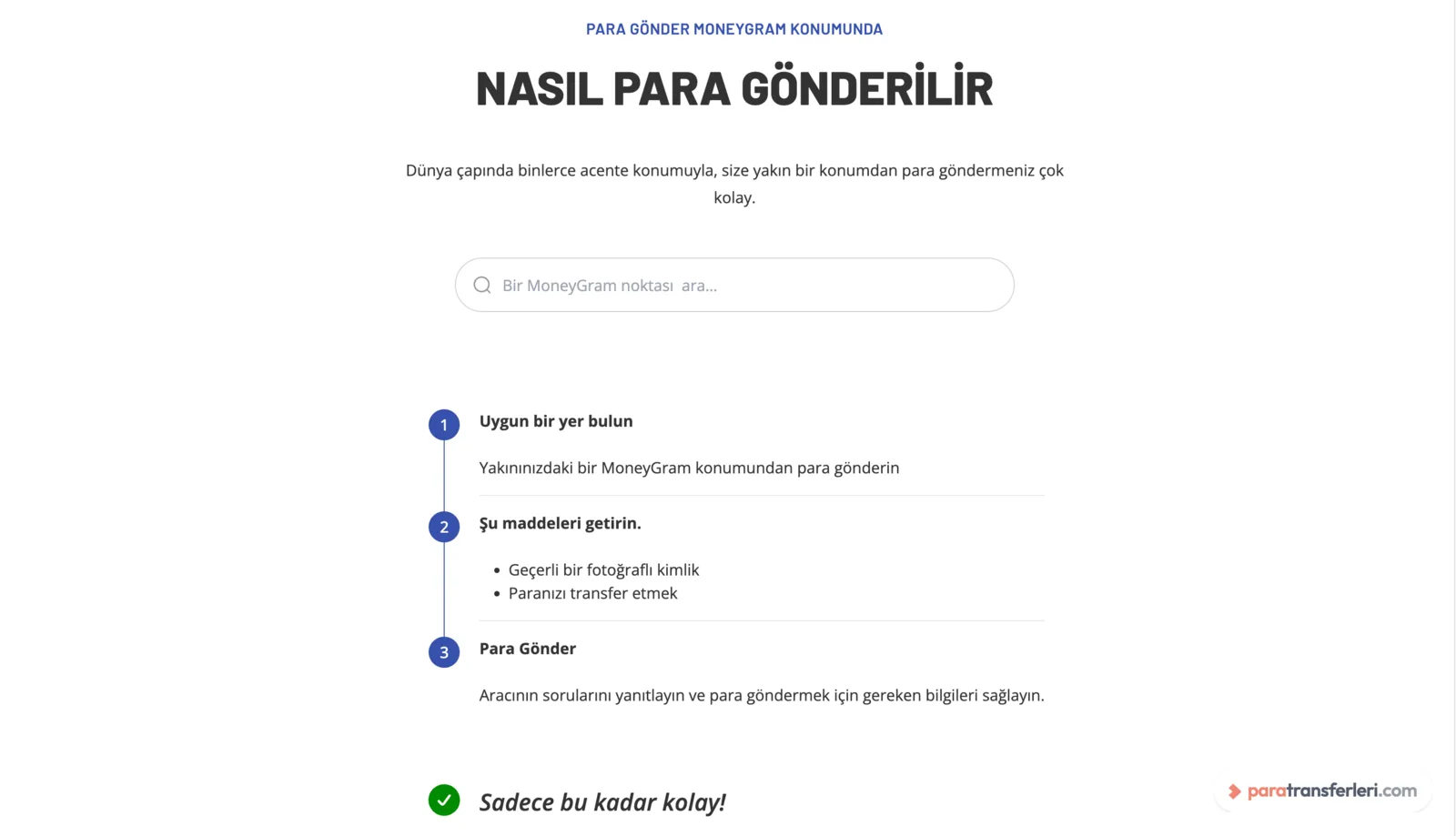 MoneyGram Türkiye sayfası: yakındaki gönderim noktasını arama ve gönderim adımları
