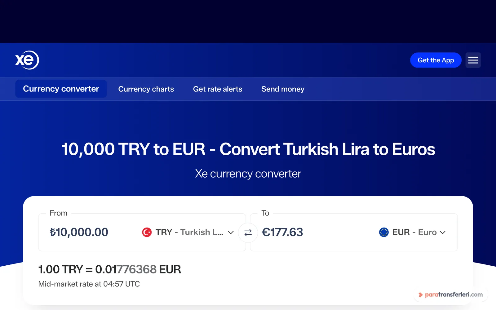 XE döviz çevirici: 10.000 TRY karşılığı euro ve orta piyasa kuru